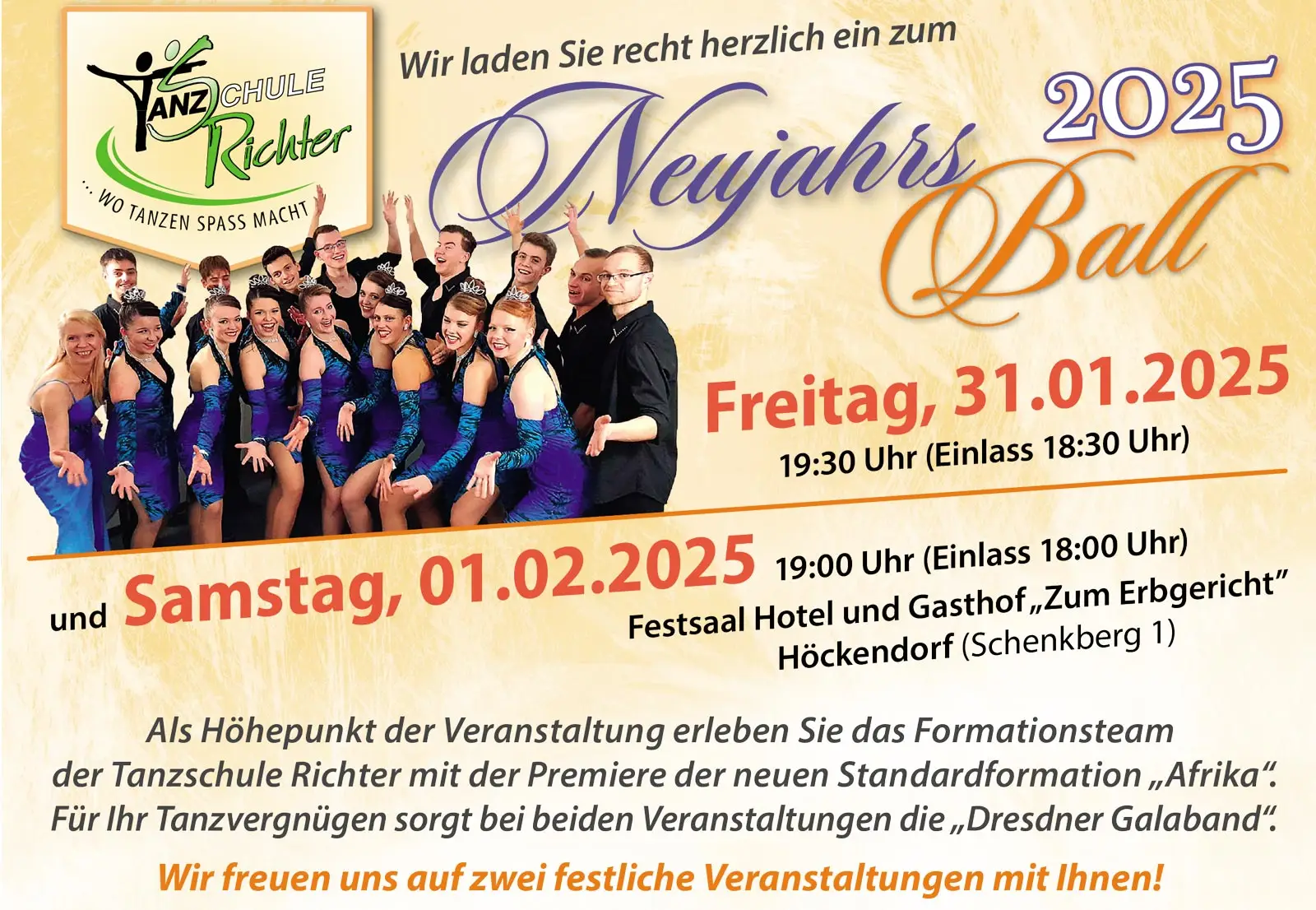 Einladung zu den Neujahrsbällen 2025 der Tanzschule Richter